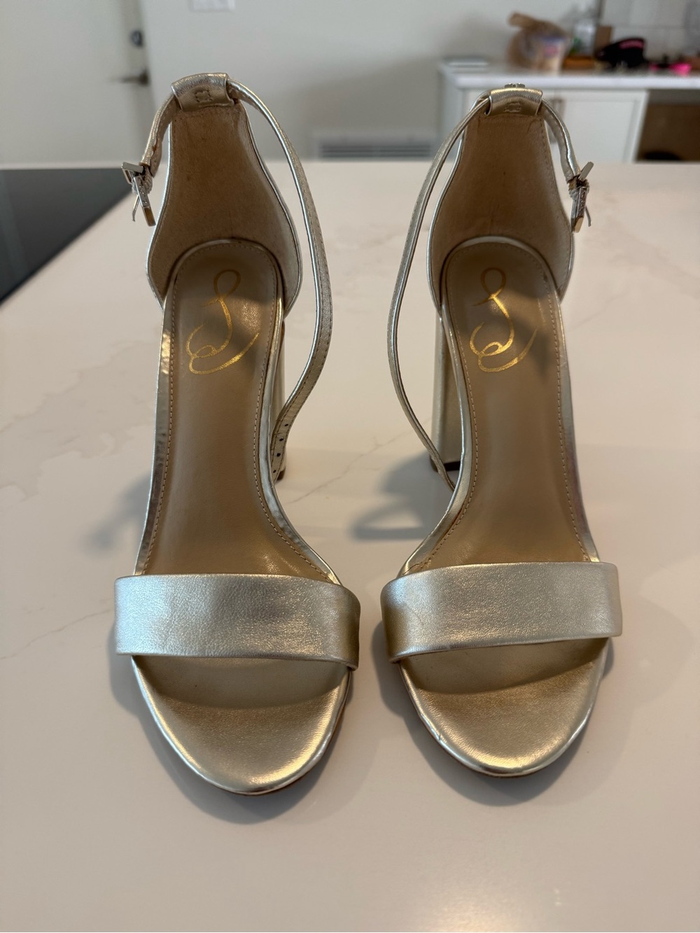 Sam Edelman Metallic Gold Ankle-Strap Heels